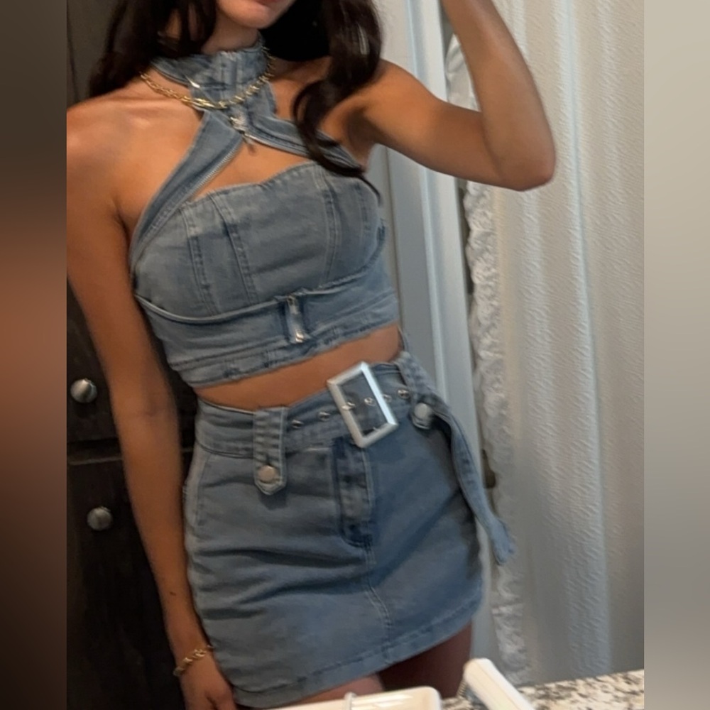 Xs Jean skirt set fashion nova